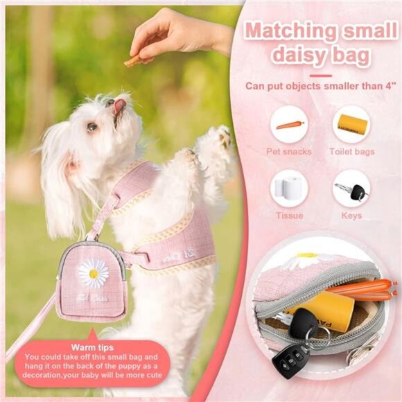 Cute Small Dog Harness and Leash Set with Bags No Pull Daisy Dog Vest Harness - Picture 4 of 8